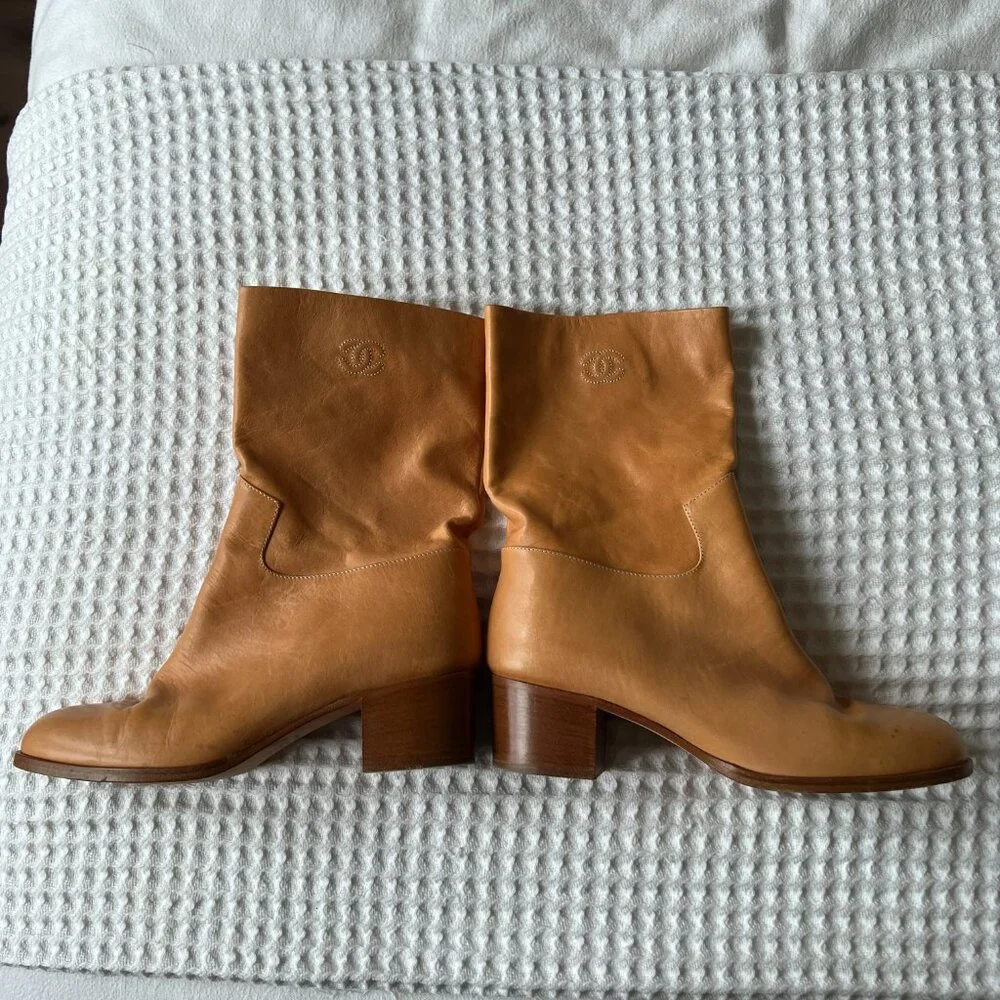 Chanel Interlocking C Mid Calf Leather Boots - Picture 2 of 7